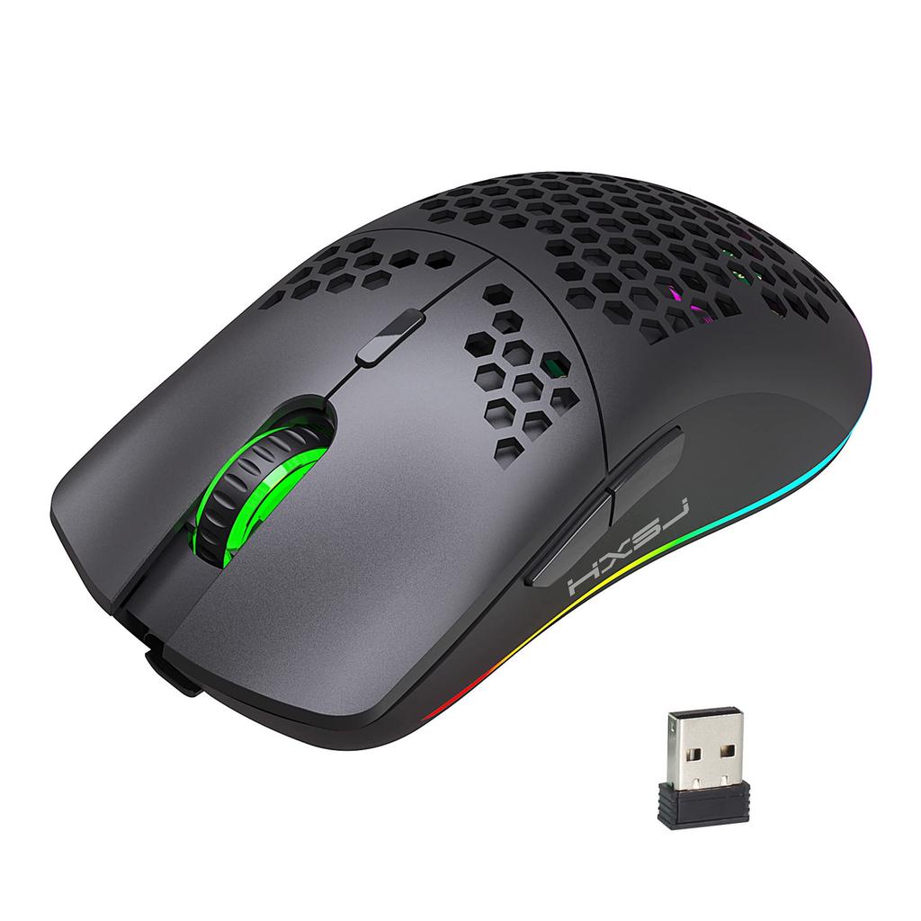 Wireless Gaming Mouse, Lightweight, Honeycomb Design, Optical RGB Backlight, 6 Buttons, 4-Level DPI Adjustment, Rechargeable 750mAh 2.4GHz Battery,