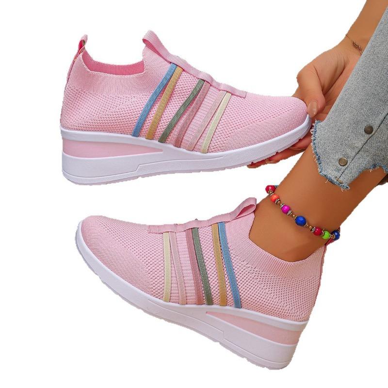 Summer New Fly-woven Breathable Wedge Heel Single Shoes Women's Large Size Casual One-pedal Sports Single Shoes