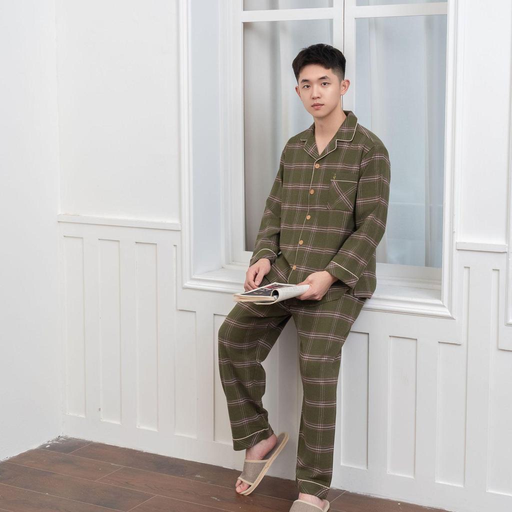 Couple's Woven Brushed Pajama Set for Autumn/Winter - Stylish Homewear for Men & Women, Suitable for Outdoor Wear