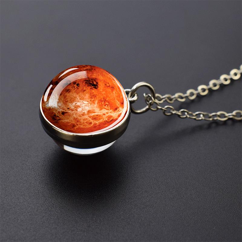 Solar System Glass Ball Pendant Necklace - Fashion Jewelry Gift for Men & Women