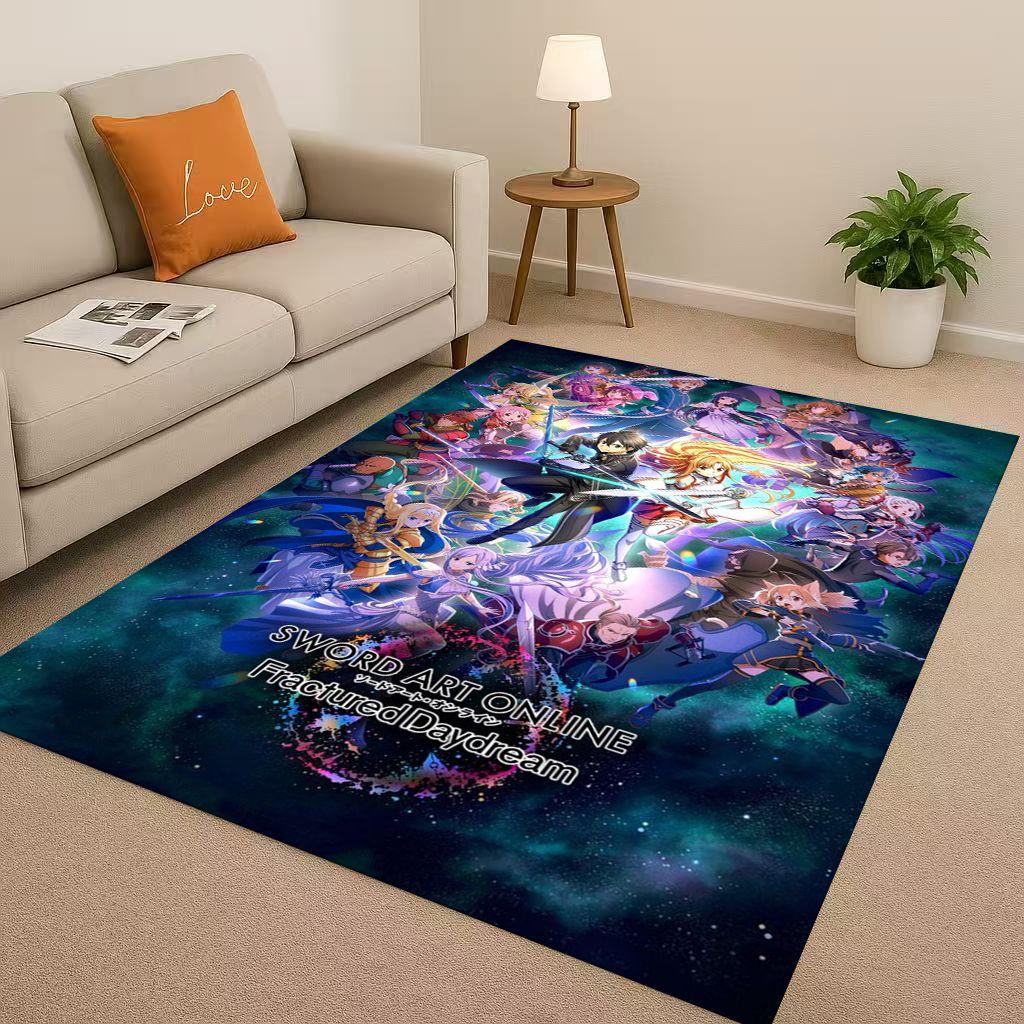 3D Sword Art Online SAO Cartoon Kirito Yuuki Asuna Living Room Non-Slip Area Rug Soft Carpet for Bedroom Sofa,Home Decor Doormat