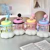 1L Cute Plastic Straw Water Bottle For Girls Creative Cat Claws Large Capacity Tabletop Sippy Cup  Portable Student Drinking Cup