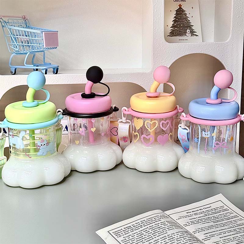 1L Cute Plastic Straw Water Bottle For Girls Creative Cat Claws Large Capacity Tabletop Sippy Cup  Portable Student Drinking Cup
