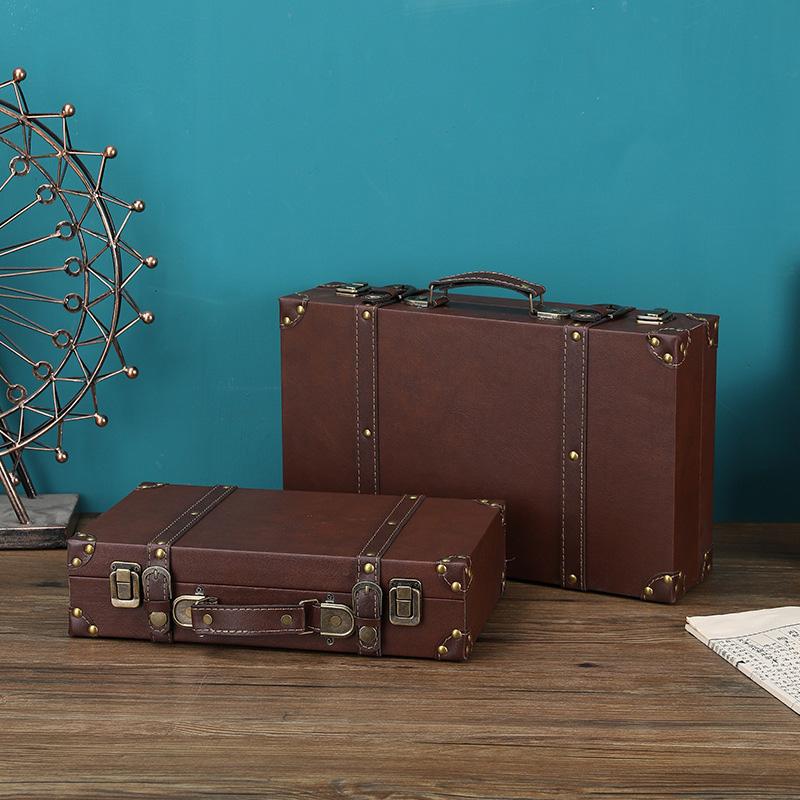 Coffre de Rangement en Bois Marron Vintage Valise Décorative Compacte Boîte Antique Décoration de Fête Solution de Rangement Domestique de Collection
