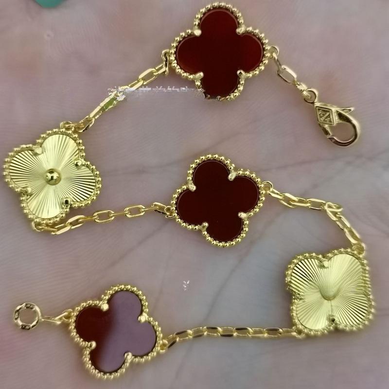 Exquisite Four-leaf Clover Bracelet for Women Five-flower Bracelet Double-sided Natural White Mother-of-pearl and Carnelian Bracelet