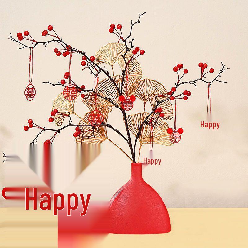 Red Fruit Prosperity Flower Arrangement Figurine for Wedding and Living Room Decor