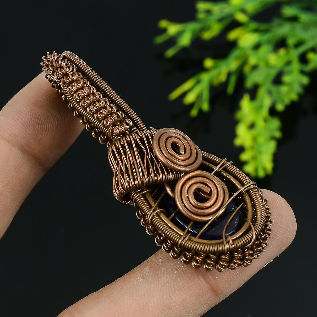 Sage Amethyst Handmade Copper Wire Wrap Jewelry Pendant 2.25 M2N04