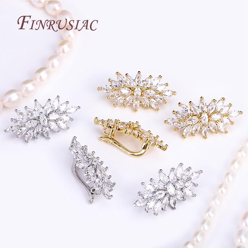 18K Real Gold Plated Full Zircon Rhinestone Luxury Pearl Clasps Fastener,Flower Clasp For DIY Pearl Necklace