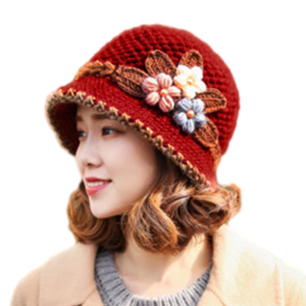 Knit Flower Bucket Hat for Woman Floppy Color Matching Weaving Wide Brim Bucket Hat Adult Teens Autumn Fisherman Hat