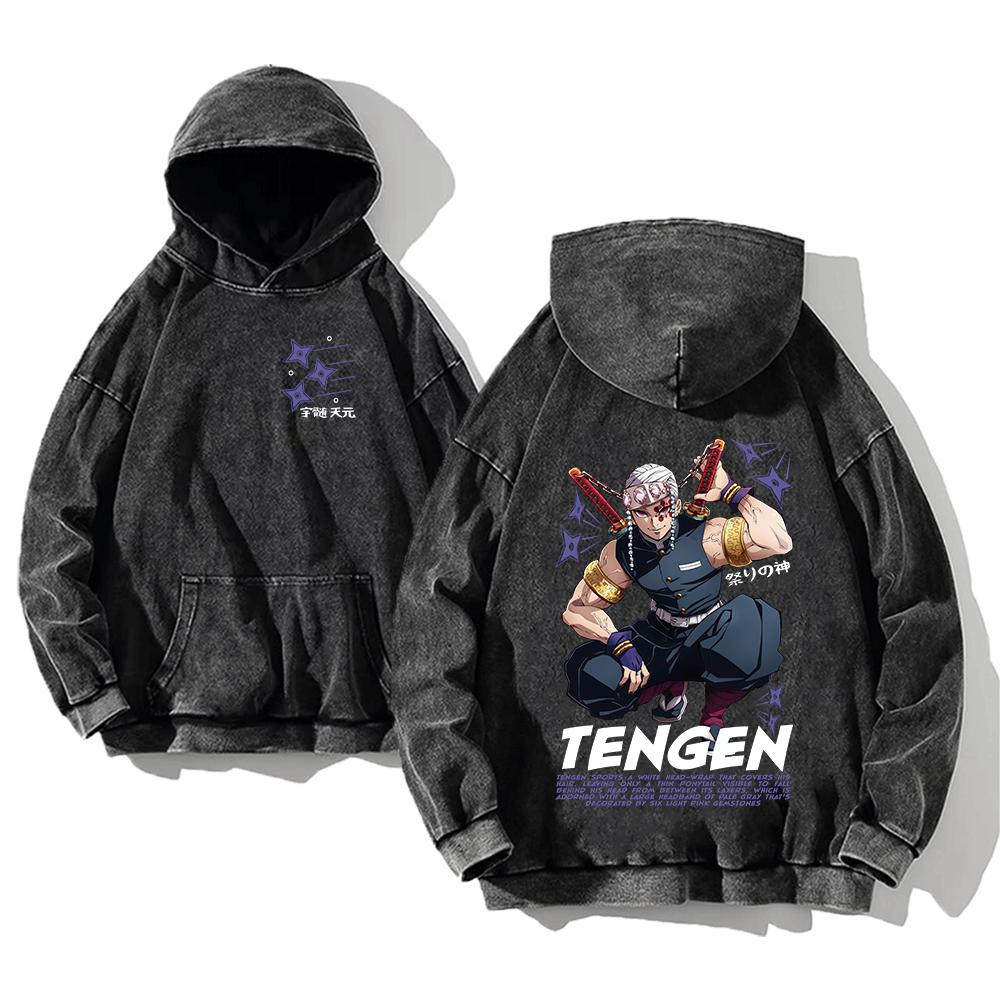 Demon Slayer Printed Hoodies Shinazugawa Sanemi Anime Men Women Cotton Sweatshirts Vintage Washed Oversized Casual Streetwear