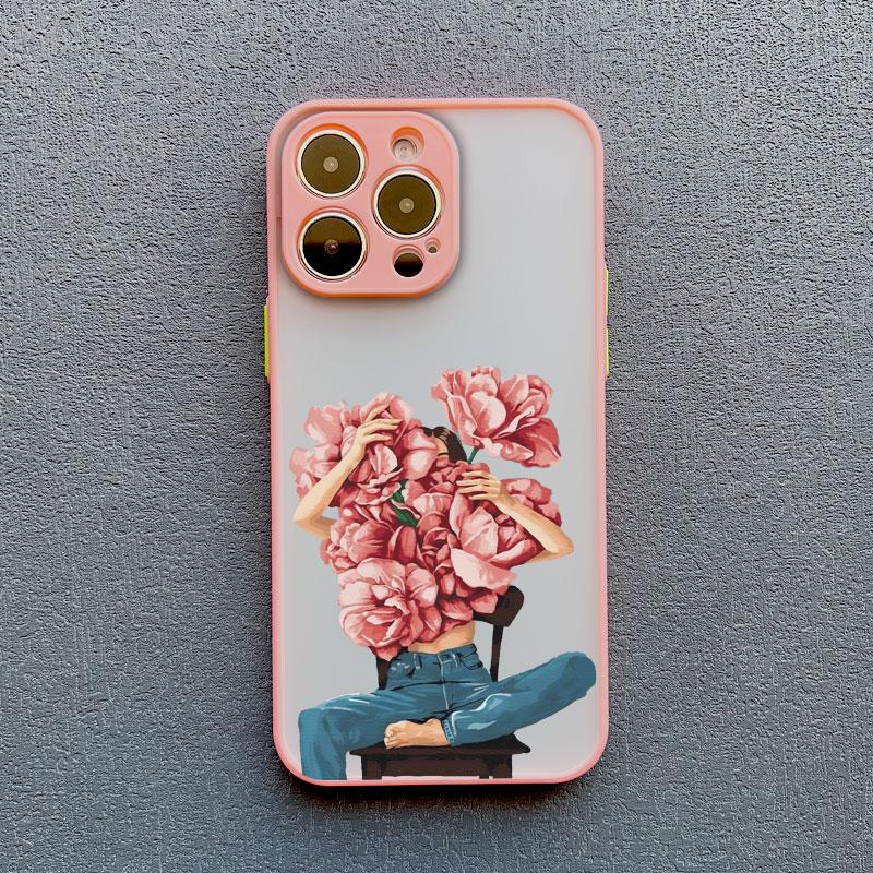 Oil Painting Flower Girl Phone Case For iPhone 16 15 12 11 13 14 Pro Max Mini X XS XR 15 14 8 Plus Shockproof Translucent Covers