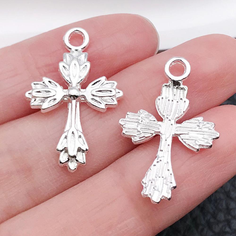 Cross-Border Hot Sale Bright Silver Cross Pendant Handmade DIY Keychain Necklace Alloy Jewelry Accessories Batch