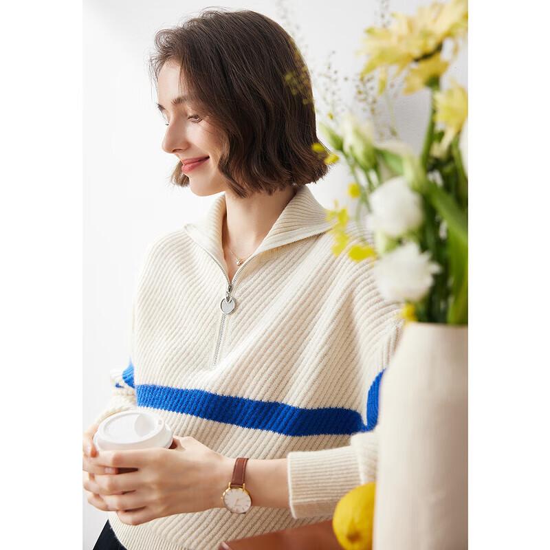 Komon Boca Women's Pure Cashmere Turn-Down Collar Knit Sweater