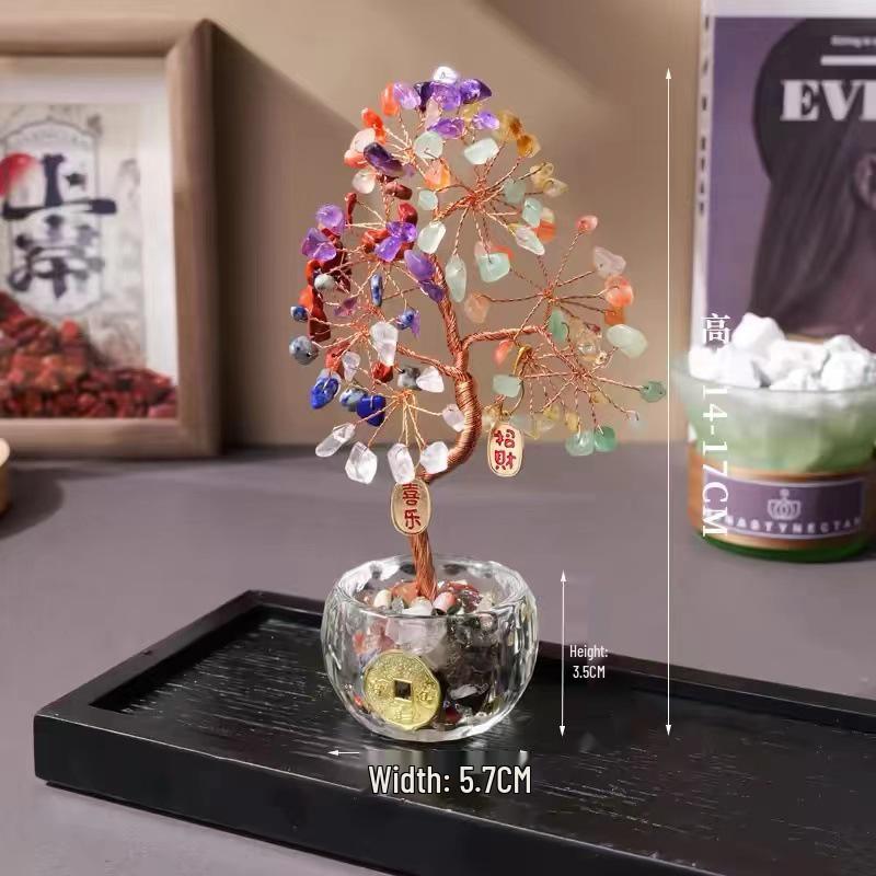 Natural Crystal Money Tree for Wealth & Prosperity - Decorative Ornament for Home, Office, or Desk