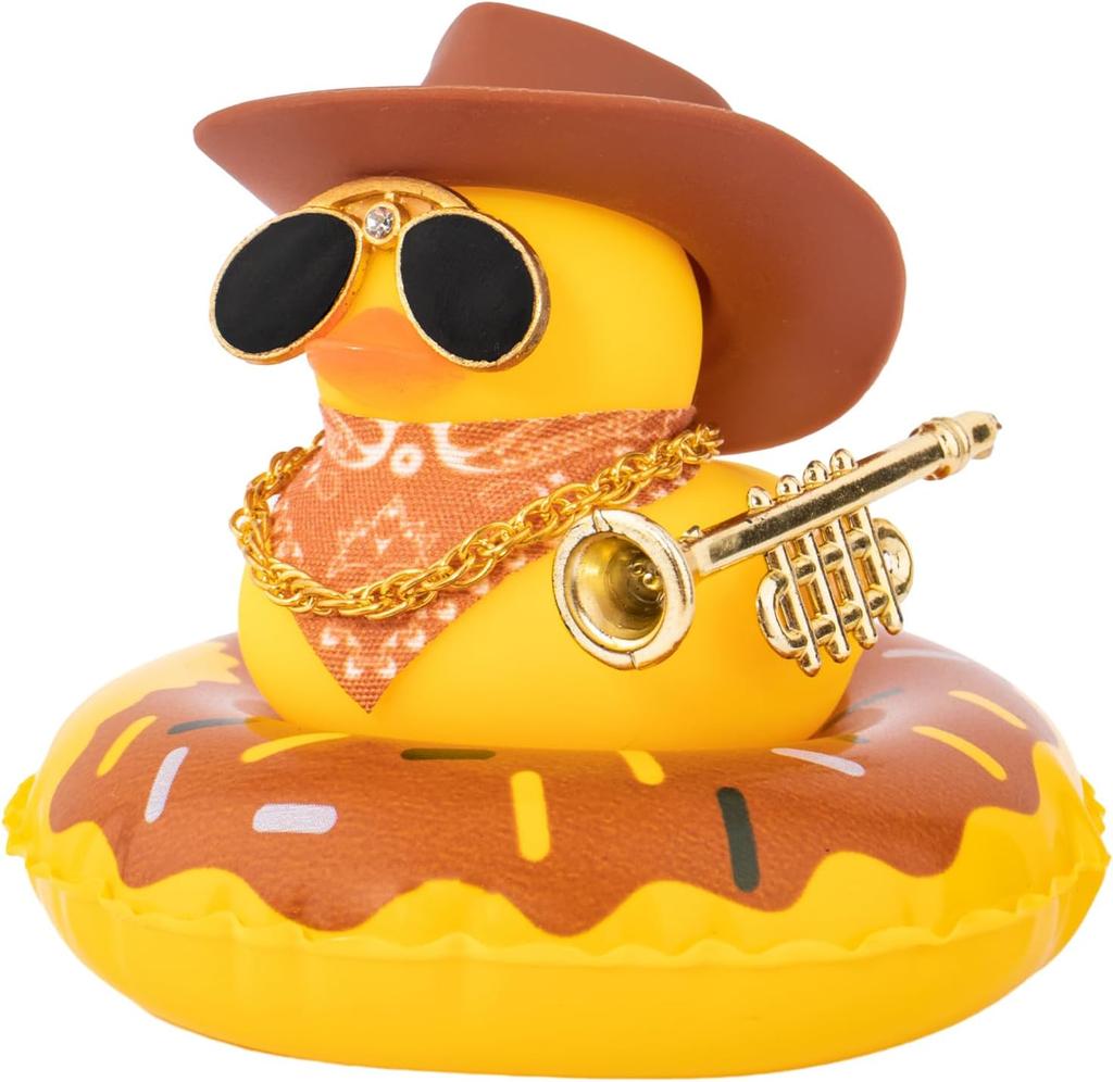 Car Duck Ornament Dashboard Decorations For Car Rubber Accessories With Sunglasses Hat Necklace Swim Ring And Mini Musical Instr