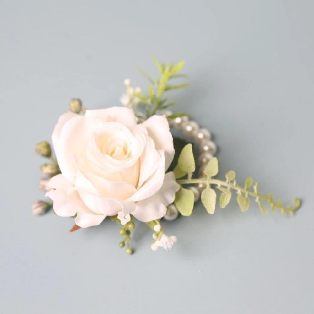 Artifical Groom Boutonniere Flowers Silk Roses Flower Corsage Elegant Wrist Corsage for Mensuit