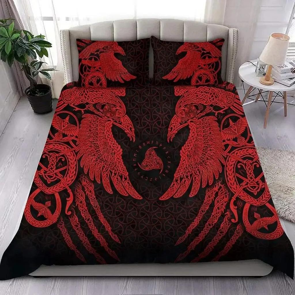 Viking Duvet Cover Set KingQueen Size Slate Blue Mjolnir Pattern Bedding Set Northern Germanic Culture Polyester Quilt Cover
