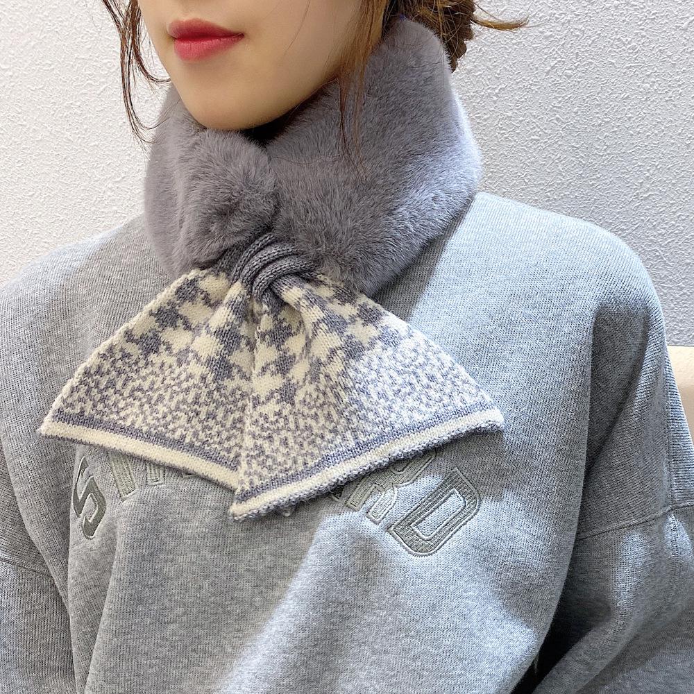 Pletená vlněná šála v korejském stylu s plyšovým akcentem - Hřejivý zimní nákrčník pro ženy a studenty