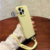 For iPhone 16 Pro Max Case Ice-Transparent Liquid Silicone + PC Phone Cover with Wrist Strap