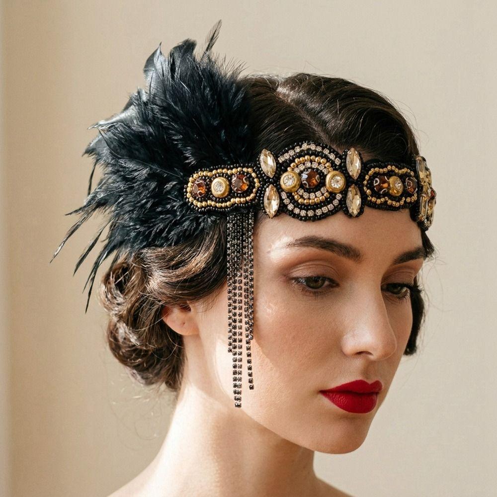 Vintage Cosplay Dress Headwear Crystal Gatsby Headpiece Gatsby Style Feather Headband Girls