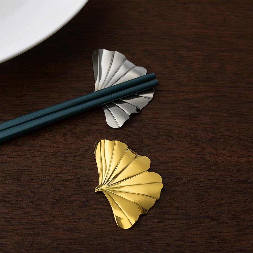 4pcs Rust-proof Ginkgo Leaf Chopsticks Holder 304 Stainless Steel Pen Rack Spoon Rack  Canteen