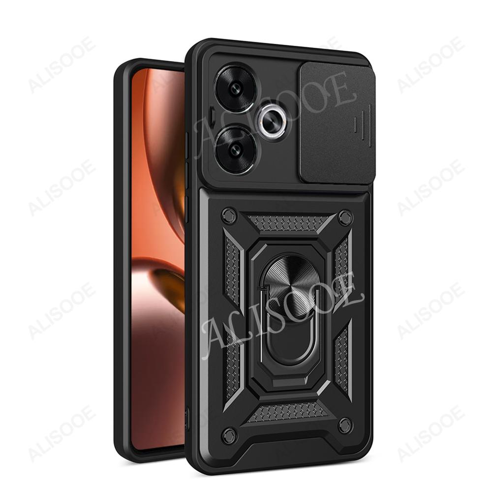 

Чехол для Realme GT 7 7T Case Сдвижная крышка камеры Кольцо-подставка Ударопрочная крышка для телефона для Realme GT7 Capa Realme GT 7 чёрный