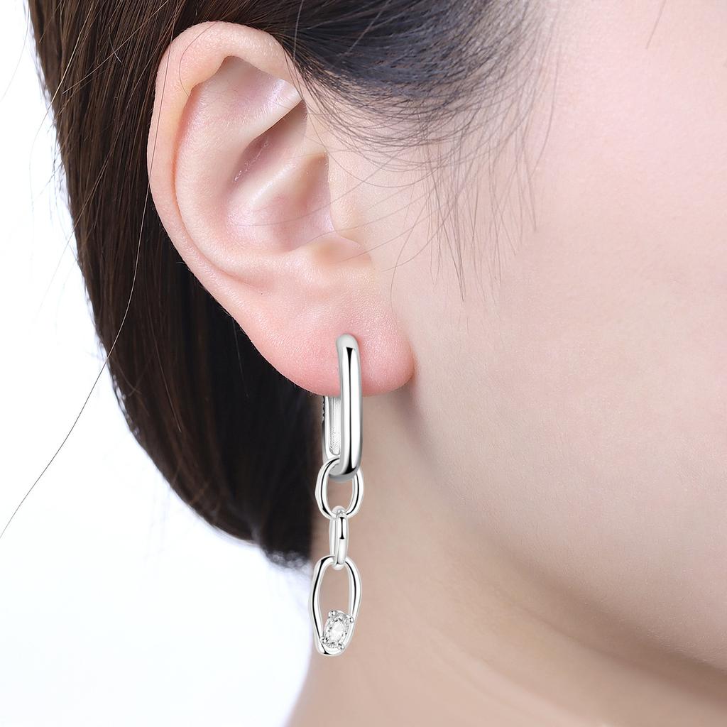 PANPOKI 925 Sterling Silver Detachable Chain Earrings Jewelry Hoop Earrings Women Jewelry Party Trendy Festival Gifts
