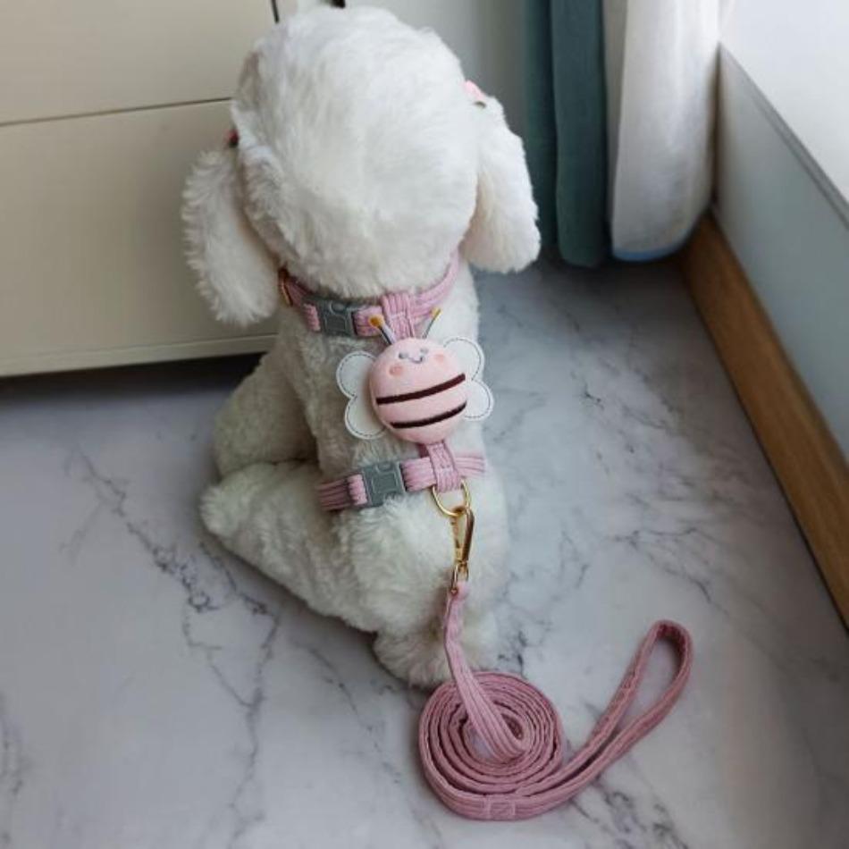 Dog Harness Cat Collar Puppy Harness Leash Set Adjustable Kitten Harness Cartoon Bee Outdoor Small Medium Cats Clothes Dog Chain