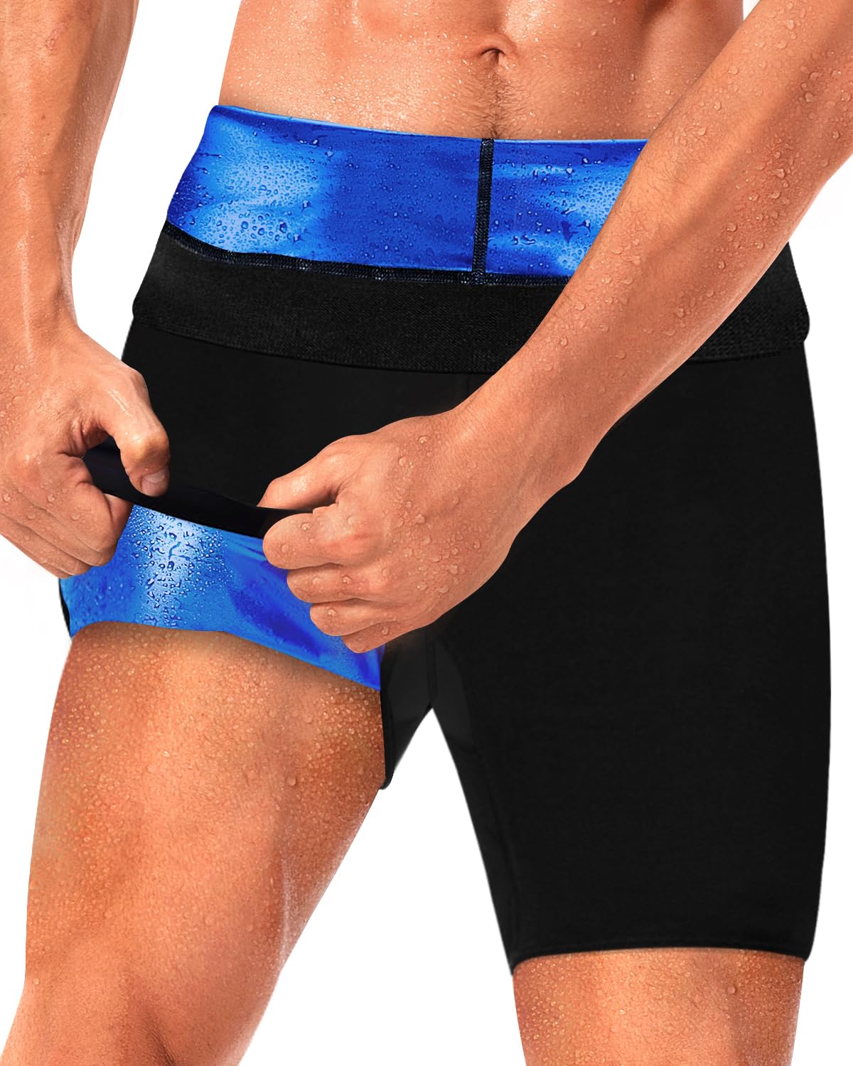 

Мужские шорты для тренировок в сауне, колготки для фитнеса, спортивные брюки из горячего полимера, тренажерный зал, спортивные леггинсы для бега, тренажер для талии, формирователь тела, капри 4XL/5XL синий