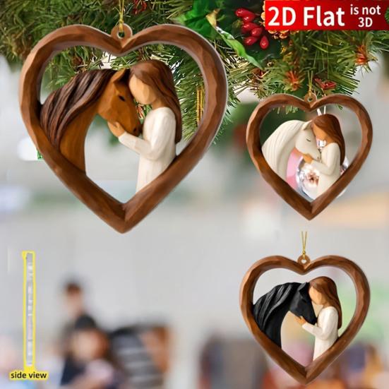 2D Acrylic Girl Horse Heart Ornament Car Rearview Mirror Double-Sided Printed Keychain Fade-Resistant Equestrian Lover Gifts