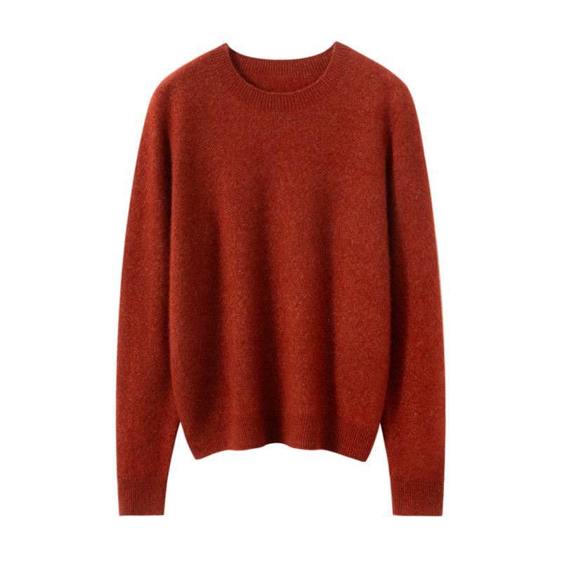 Women's Solid Color Cashmere Round Neck Loose Pullover Base Layer Sweater