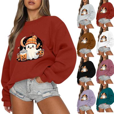 Women's Casual Fashion Round Neck Long Sleeve Halloween Printed Sweatshirt