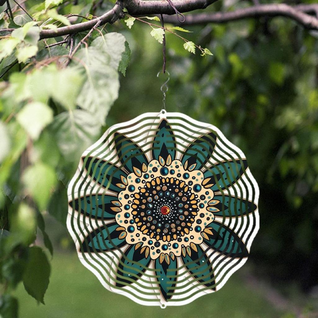 Sunflower Wind Chime for Outdoor Indoor Decor Durable Metal Hanging Garden Patio Porch Jewel Accents Vibrant Blue Green Design