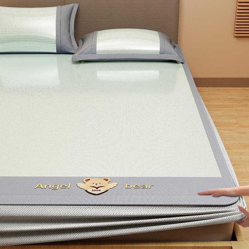 Machine Washable 3-Piece Ice Silk Cooling Mat Set with 2 Pillowcases, Breathable Summer Bed Sheet for Home Dorm, Soft Fitted Sheet