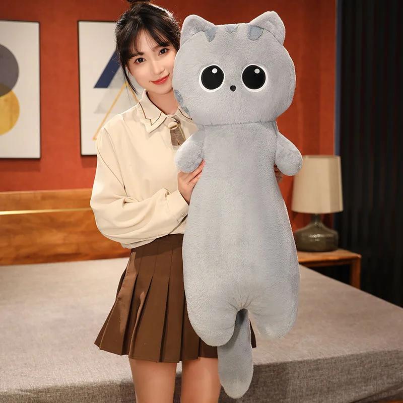 40cm Cute Soft Cat Long Strip Pillow Soft Plush Toy Office Nap Pillow Bed Sleep Pillow Home Decor Gift Doll Children Fashion