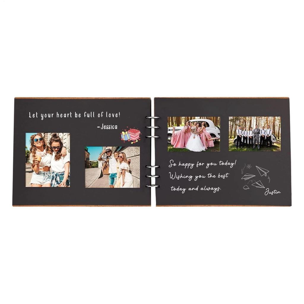 10.6-inch Wedding Guest Attendance Book "Mr.&Mrs." Spiral Binding Wood Cover Registry Guestbook With 30x Blank Black Cardboards