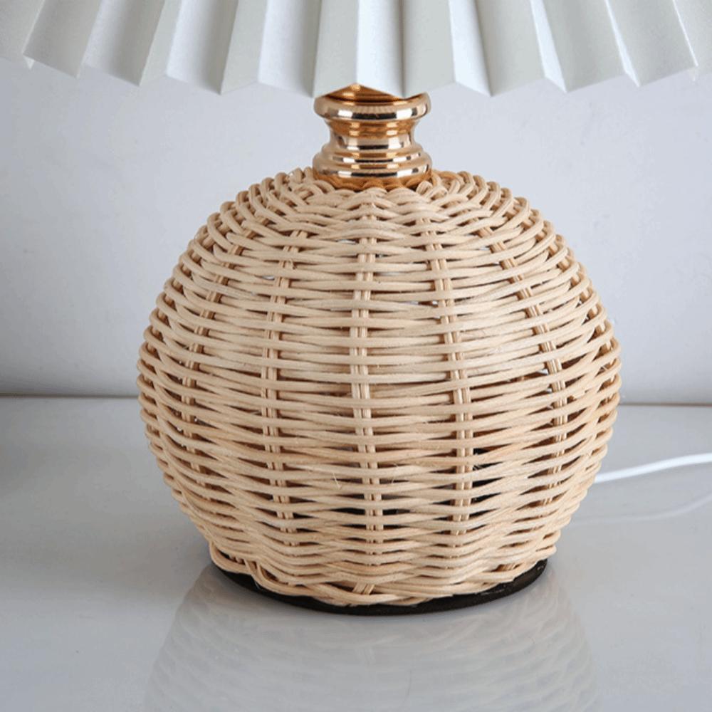 Soft Light Pleated Table Lamp Rattan Base Nightstand Lamp Modern Desk Accent Lamp Nightstand Decor