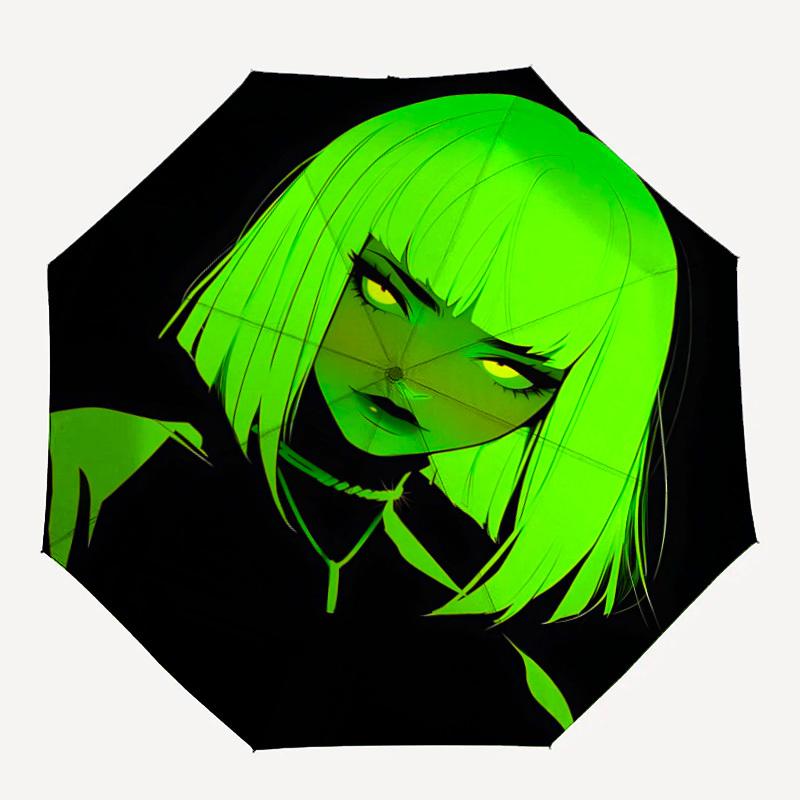

1pc Neon Green Hair Automatic Open/Close Umbrella 8-Rib Strong Frame, Portable Travel Umbrella for Women & Men, Birthday Gift Parties 002