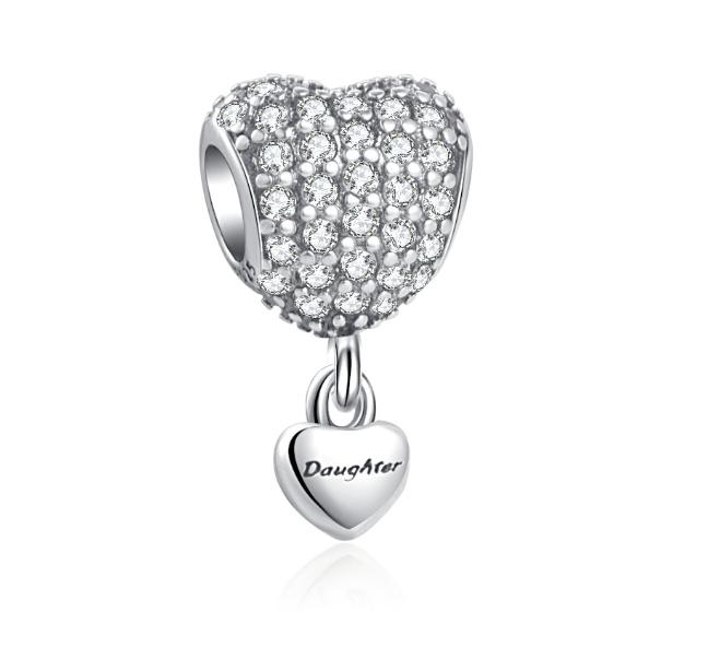 Amuleto con forma de corazón de cobre para hermana/hija, compatible con pulsera europea original, joyería DIY para mujer, regalo