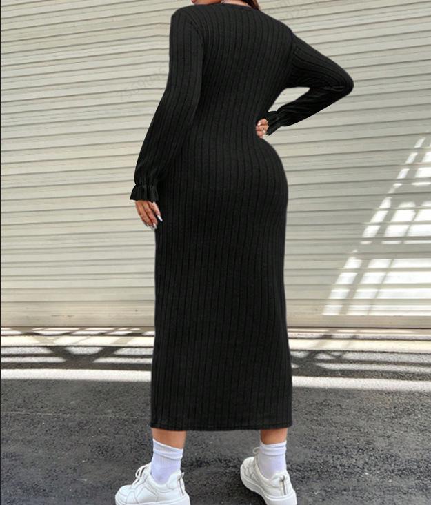 Dames Sexy Elegante Effen Jurk met Lange Mouwen - Grote Maten - Lente 2026 Collectie