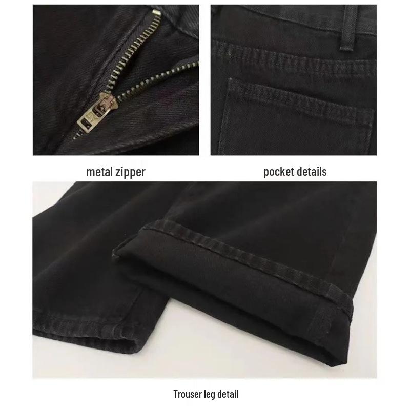 Women's High-Waisted Black Stretchy Flared Jeans for Pear-Shaped Figures - Spring/Autumn Style, Slimming, Micro-Flare, Long Pants
