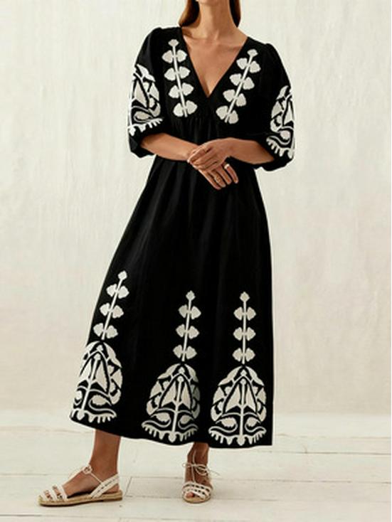 Vestido Casual Holgado para Mujer con Escote en V, Mangas Abullonadas y Espalda Descubierta 2025