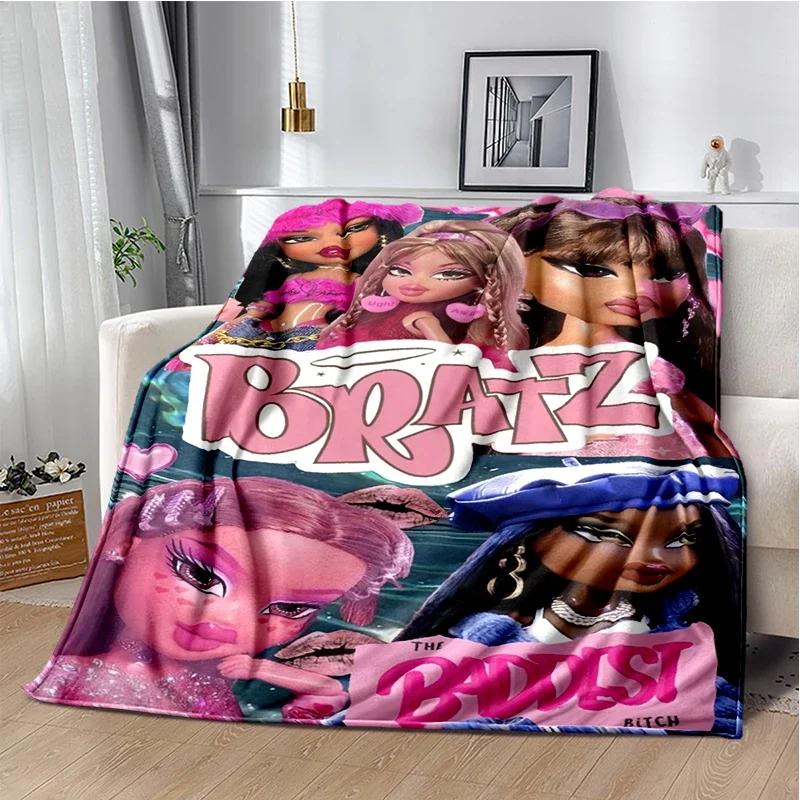 Kawaii Bratz Cartoon Anime Cute Throws Blanket Girl Sofa Home Hiking Picnic Bed Fashion Super Soft Flannel Blanket Birthday Gift