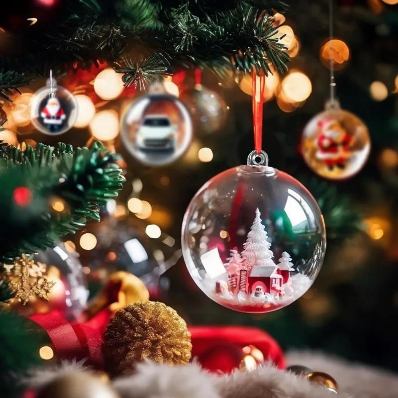 1/12PCS Christmas Hollow Balls Plastic Transparent DIY Ball Fillable Bauble Xmas Tree Hanging Ornaments Home Party Decor Gifts