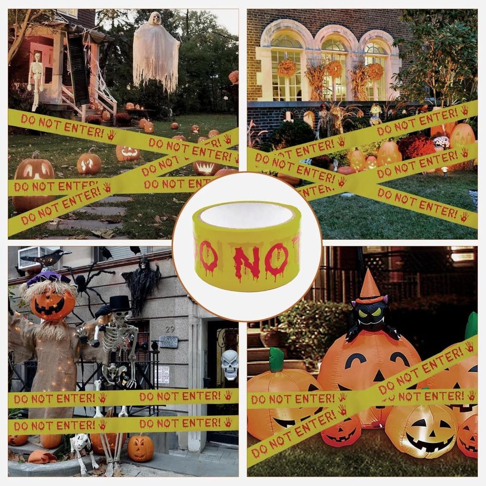 1 Pack Halloween Decoration Hazard Warning Tape, Yellow Horror Warning Tape Roll Roadblock Safety DIY Decoration, 4.8cm 25m