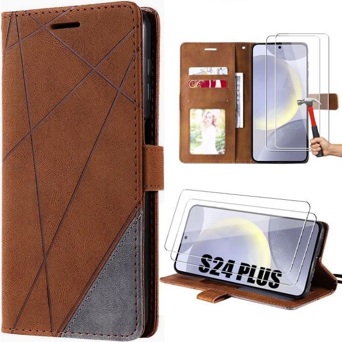 Coque - Samsung - Galaxy S24 Plus - Effet Cuir - Antichoc - 2 Verres Trempés