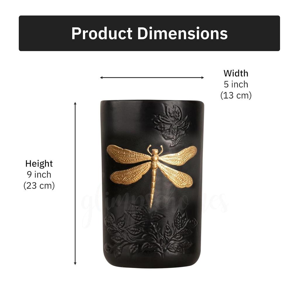 Dragonfly Vase | 9 inch Matte Black Ceramic Flower Vase | Living Room Bedroom Home Decor