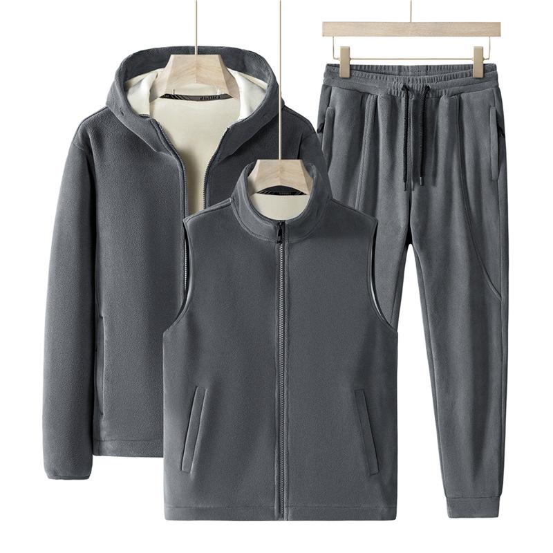 Three Piece Set of Winter Australian Fleece Hoodie Men's Cardigan, Fleece Jacket, Sweatpants with Thick Fleece, Plus Extra Large Size