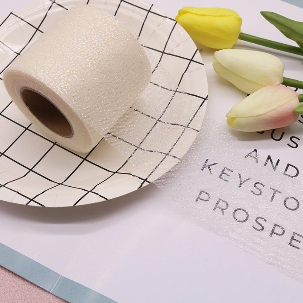 6CM 25Yards Glitter Dot Tulle Roll DIY Craft Gifts Packaging Material New Crystal Sequin Ribbons