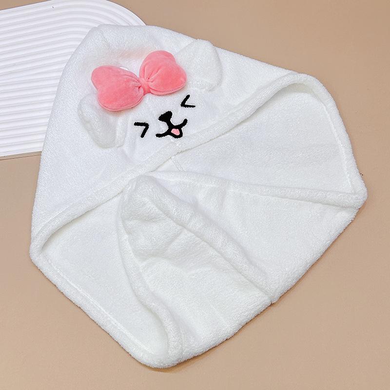 Puppy Embroidery Hair Drying Cap Coral Fleece Soft Absorbent Lightweight Quick Dry Shower Cap Household Hair Towel